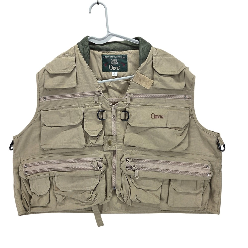 Orvis Vest Mens Medium Beige Fishing Utility Multi Pocket Full Zip Fly Fishing